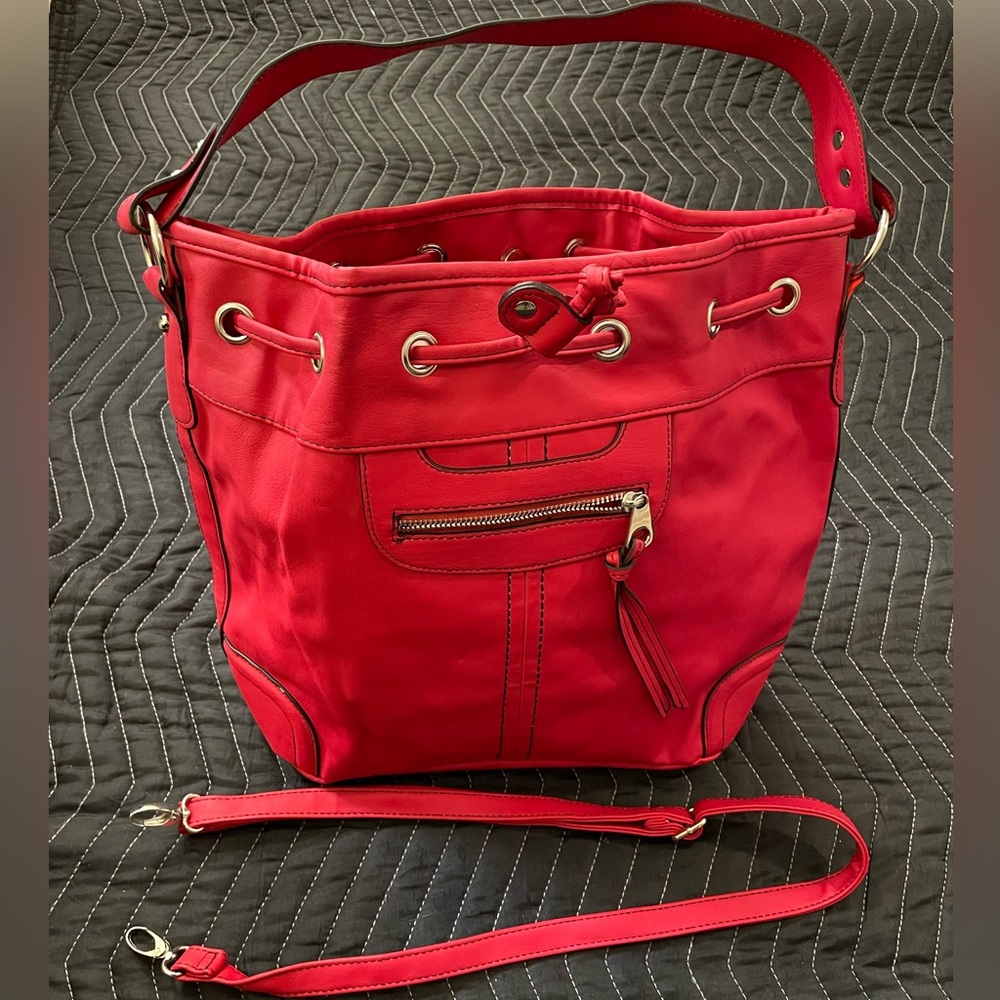 Stylish Tomato Red, Quick Pull Drawstring, Bucket… - image 7